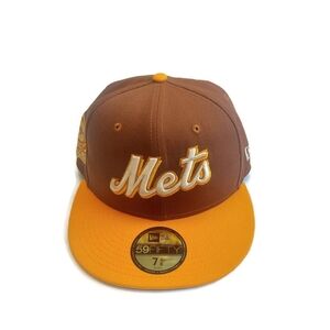 59Fifty New Era Size 7 1/8 New York Mets Fitted Hat Cap Brown Orange